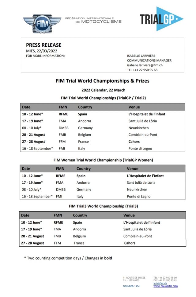 Neuer FIM Trial-WM Kalender 2022 - Deutsche Trial-Meisterschaft